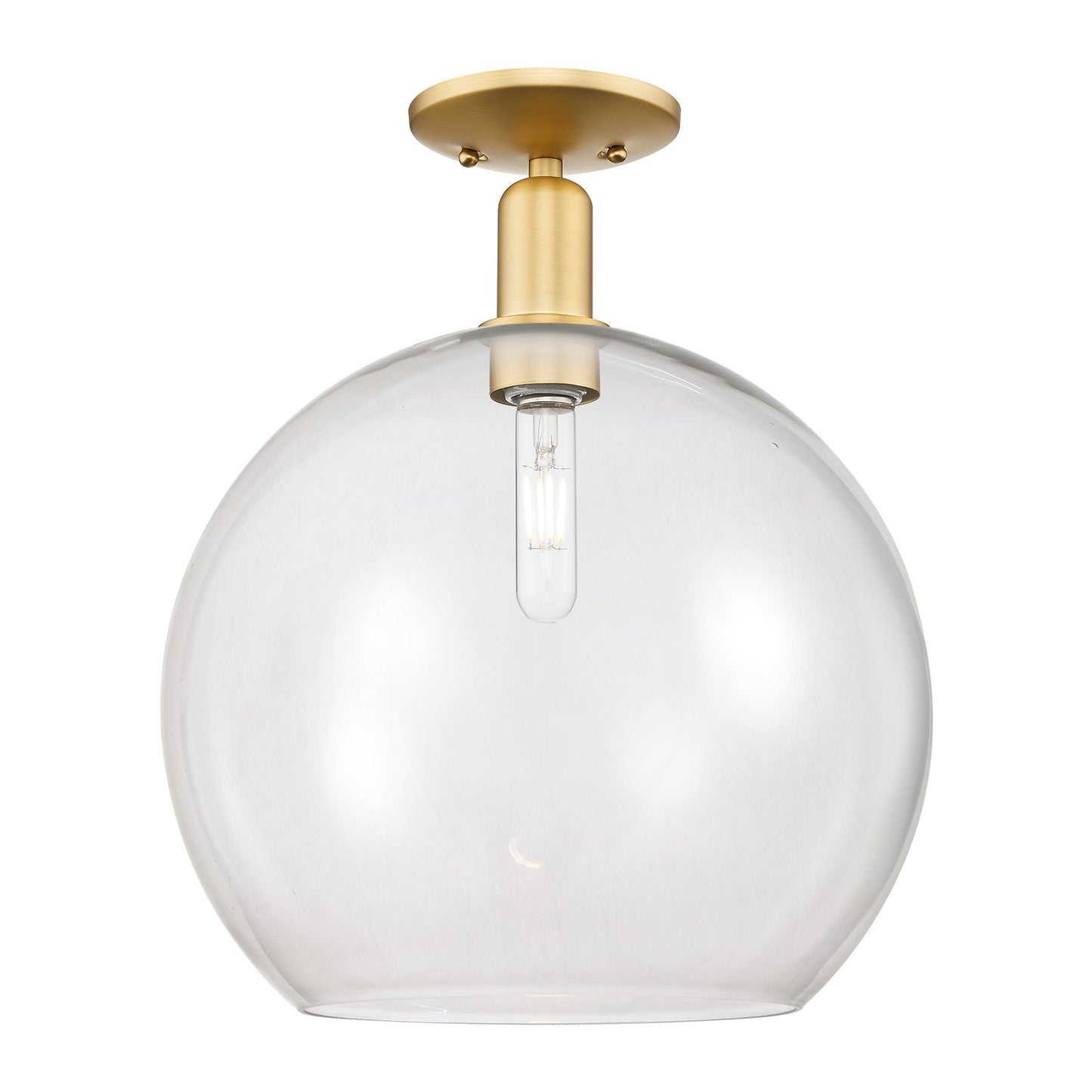 Innovations Athens 14in 1-Light Semi-Flush Mount | Industrial Satin Gold Steel and Clear Glass | Entryway & Hallway | 13.75 x | Model 716-1C-SG-G122-14