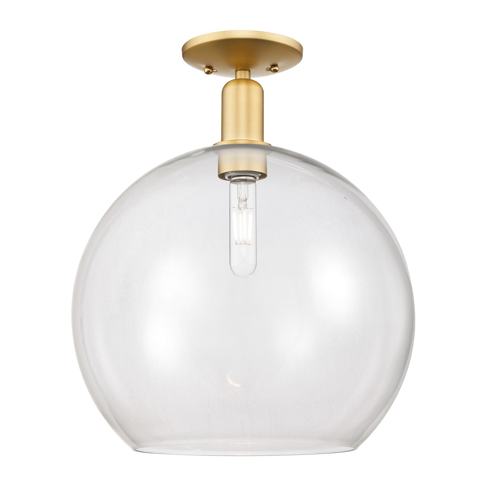 Innovations Athens 14in 1-Light Semi-Flush Mount | Industrial Satin Gold Steel and Clear Glass | Entryway & Hallway | 13.75 x | Model 716-1C-SG-G122-14