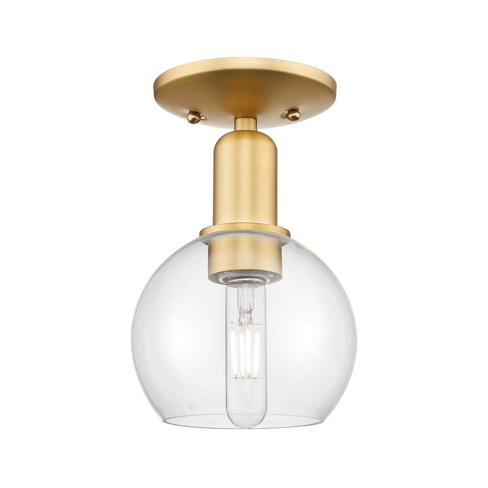 Innovations Athens 6in 1-Light Semi-Flush Mount | Industrial Satin Gold Steel and Clear Glass | Entryway & Hallway | 5.88 x 9.38 | Model 716-1C-SG-G122-6