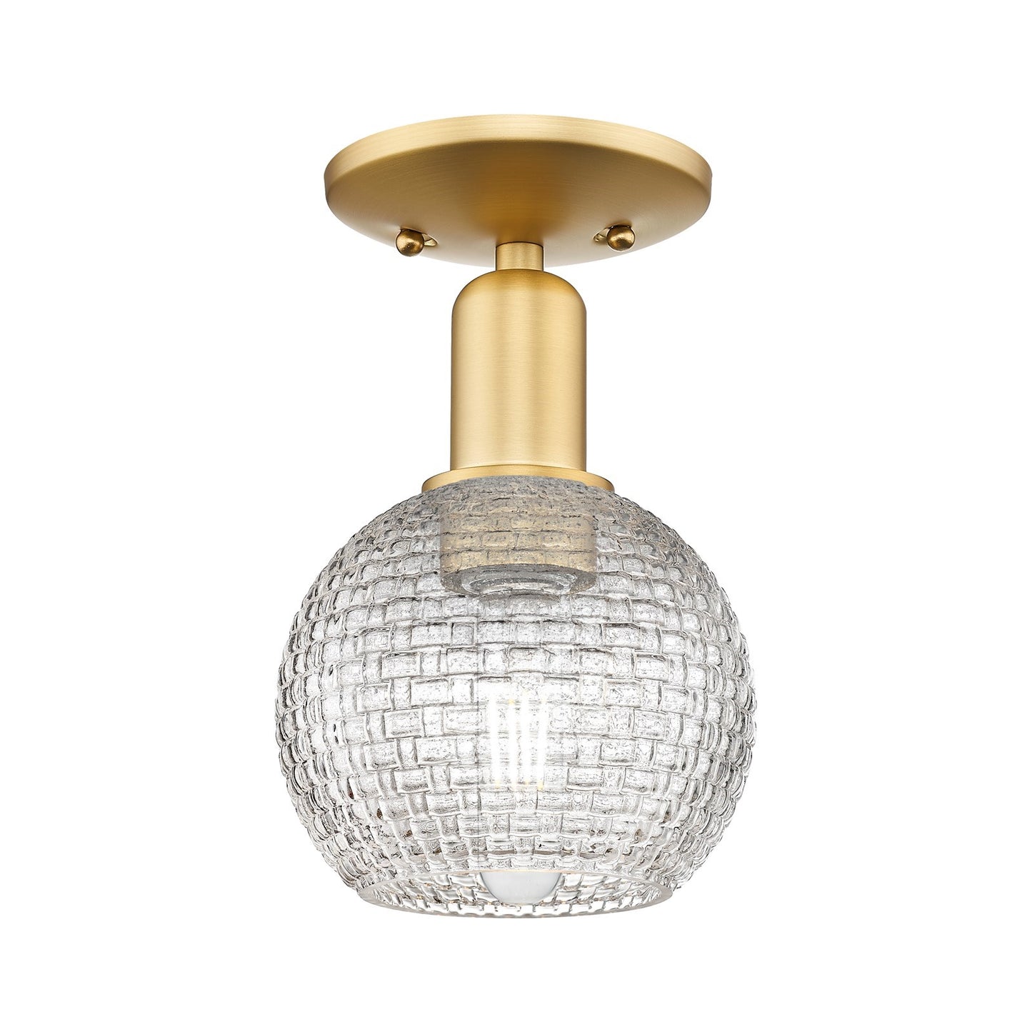 Innovations Athens 6in 1-Light Semi-Flush Mount | Industrial Satin Gold Steel and Clear Basket Weave Glass | Entryway & | Model 716-1C-SG-G122C-6CL