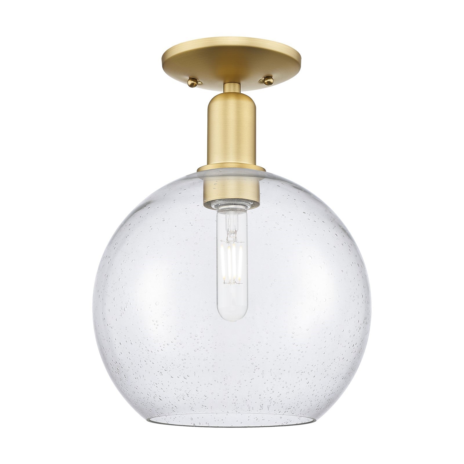 Innovations Athens 10in 1-Light Semi-Flush Mount | Industrial Satin Gold Steel and Seedy Glass | Entryway & Hallway | 10 x 10 x | Model 716-1C-SG-G124-10