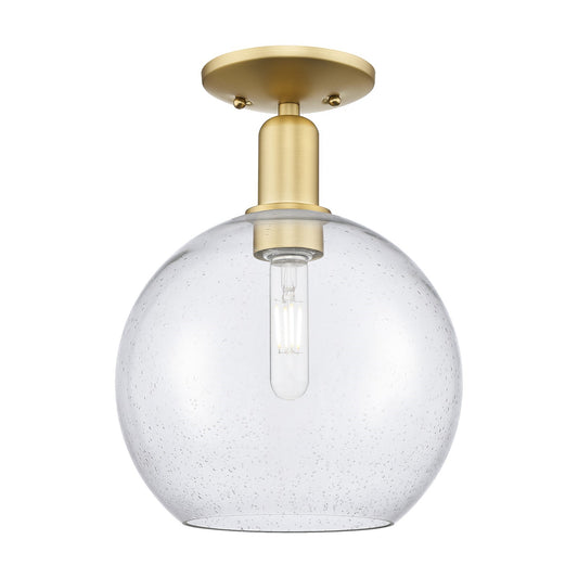 Innovations Athens 10in 1-Light Semi-Flush Mount | Industrial Satin Gold Steel and Seedy Glass | Entryway & Hallway | 10 x 10 x | Model 716-1C-SG-G124-10