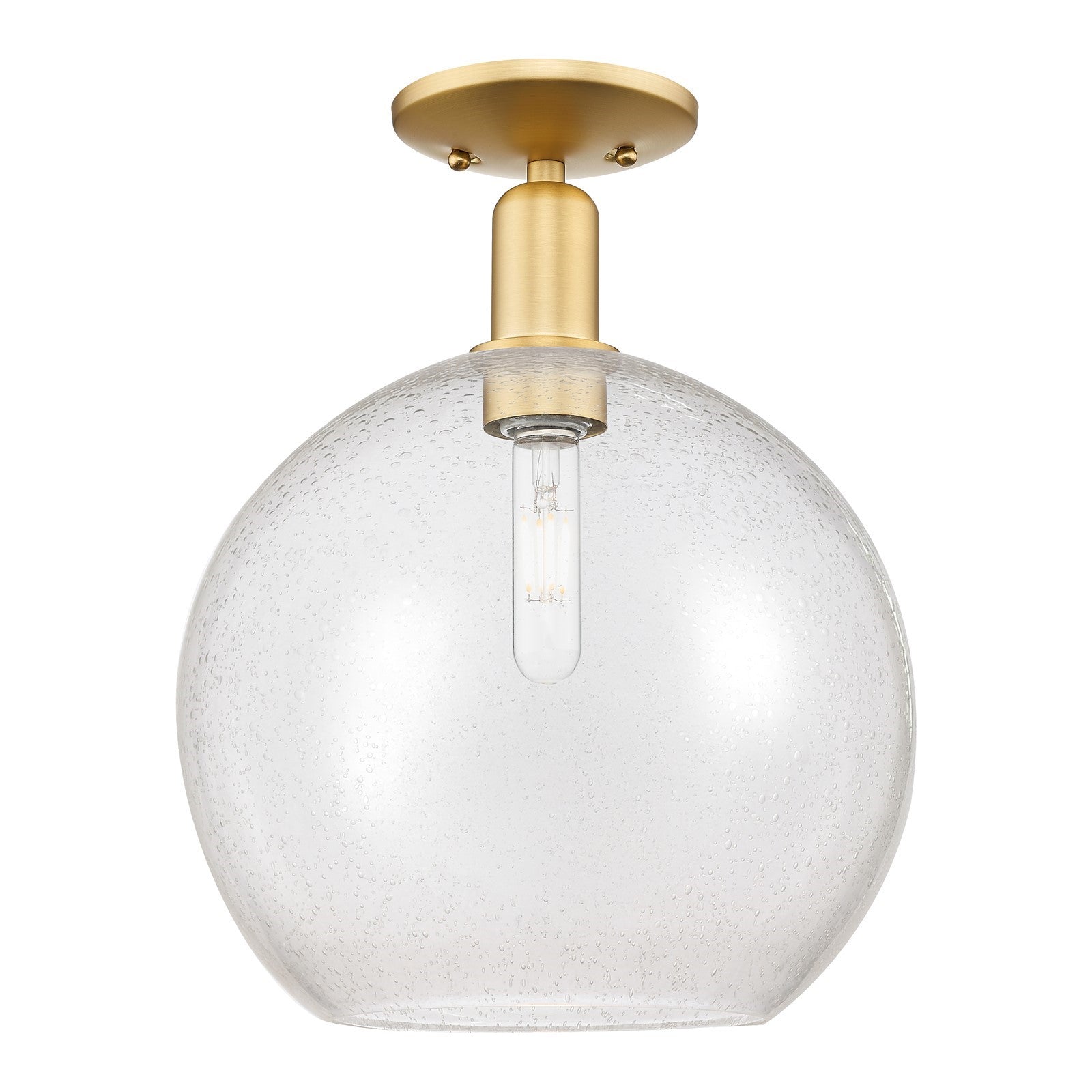 Innovations Athens 12in 1-Light Semi-Flush Mount | Industrial Satin Gold Steel and Seedy Glass | Entryway & Hallway | 11.75 x | Model 716-1C-SG-G124-12