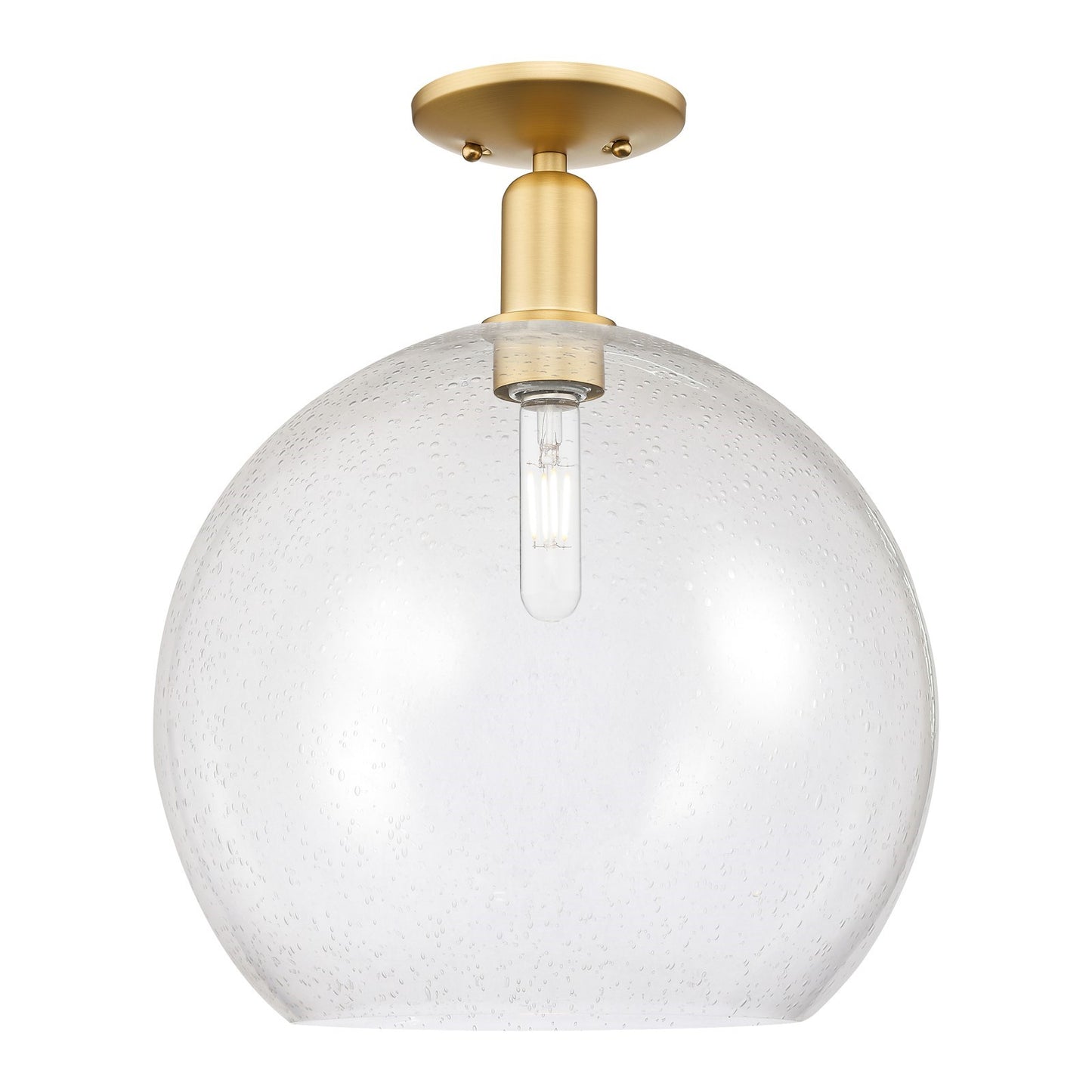Innovations Athens 14in 1-Light Semi-Flush Mount | Industrial Satin Gold Steel and Seedy Glass | Entryway & Hallway | 13.75 x | Model 716-1C-SG-G124-14