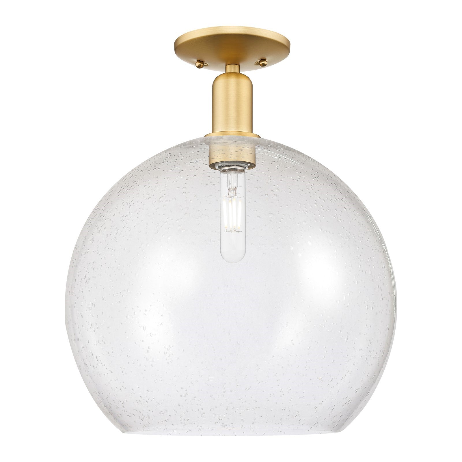 Innovations Athens 14in 1-Light Semi-Flush Mount | Industrial Satin Gold Steel and Seedy Glass | Entryway & Hallway | 13.75 x | Model 716-1C-SG-G124-14