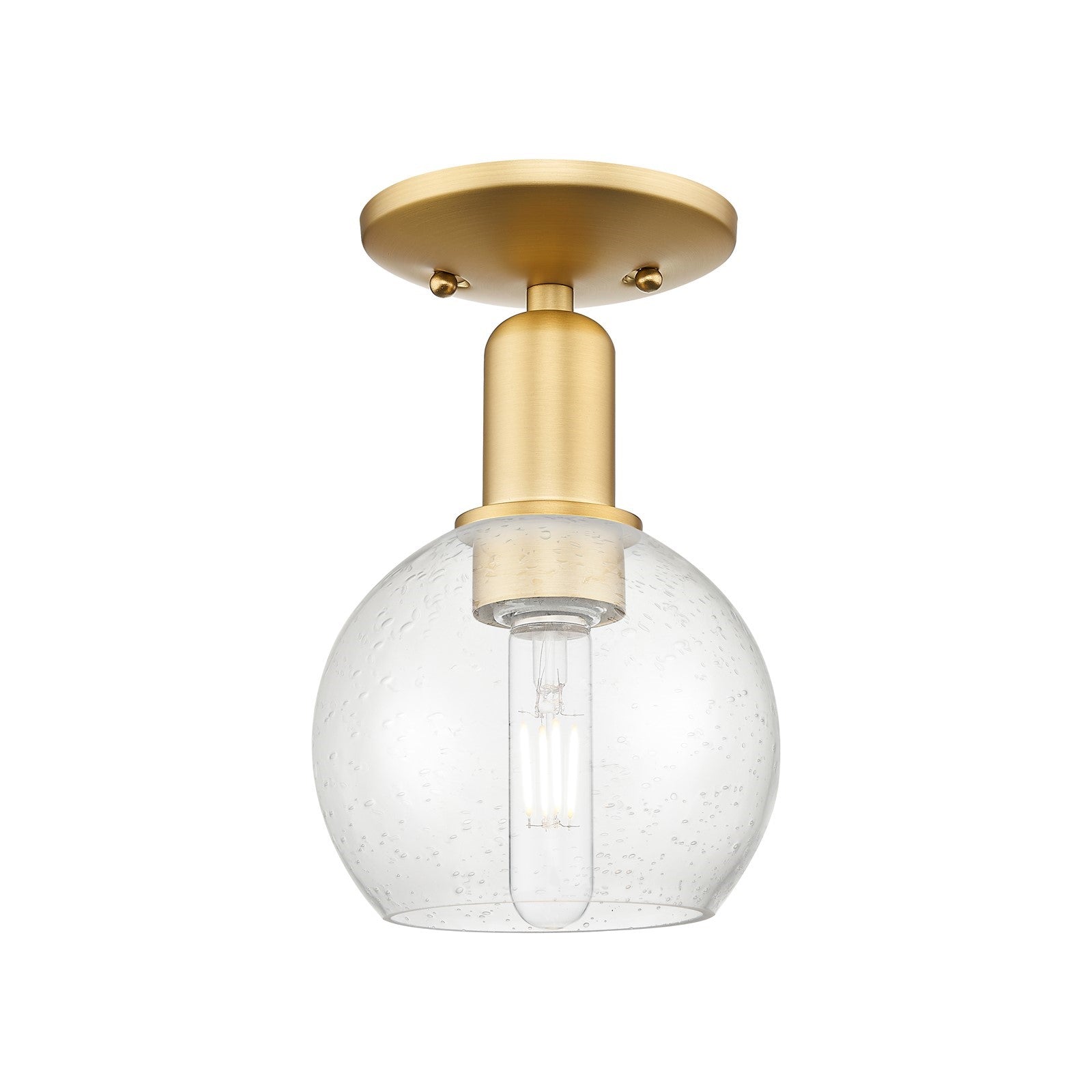 Innovations Athens 6in 1-Light Semi-Flush Mount | Industrial Satin Gold Steel and Seedy Glass | Entryway & Hallway | 5.88 x 5.88 | Model 716-1C-SG-G124-6