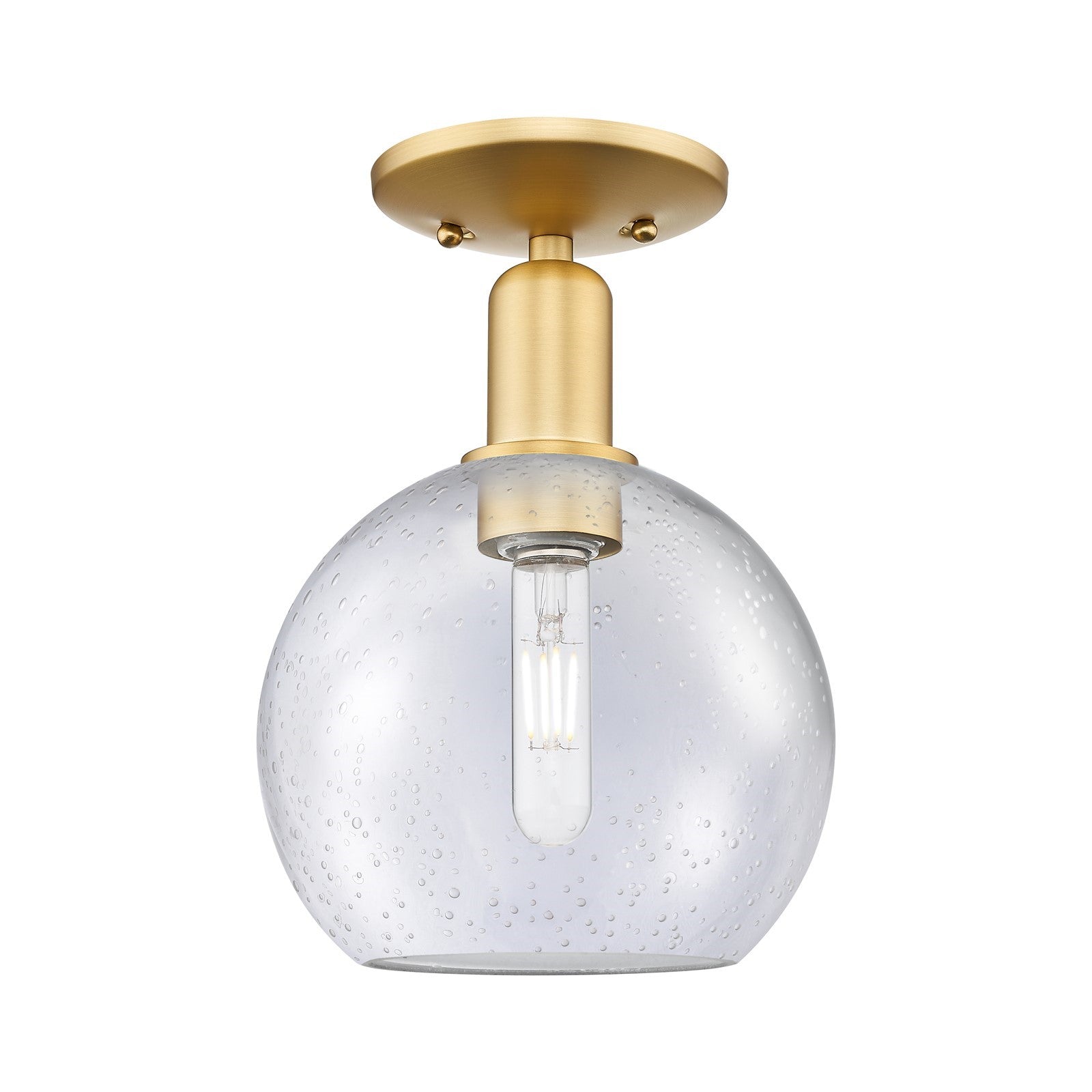 Innovations Athens 8in 1-Light Semi-Flush Mount | Industrial Satin Gold Steel and Seedy Glass | Entryway & Hallway | 8 x 8 x 11.5 | Model 716-1C-SG-G124-8