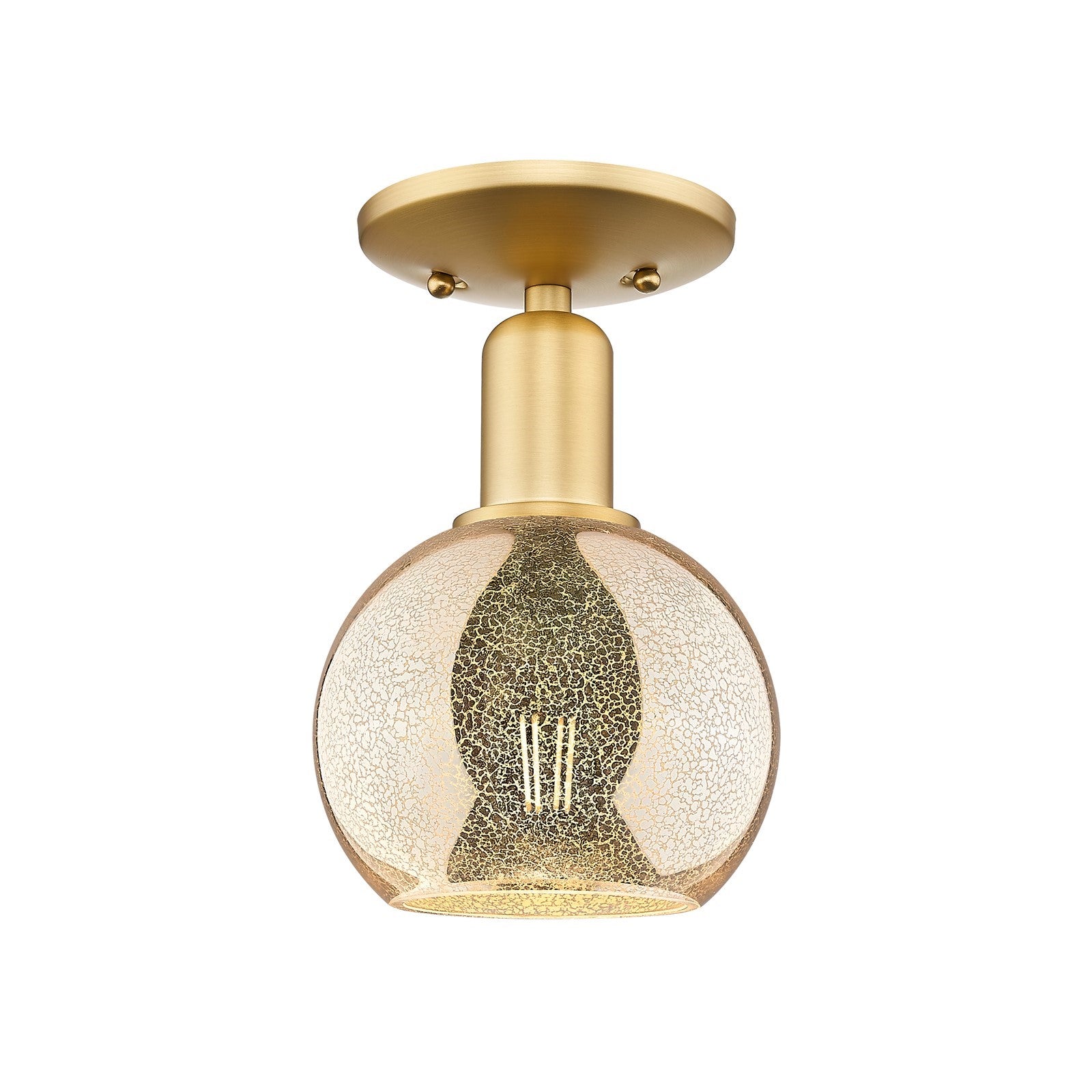 Innovations Athens 6in 1-Light Semi-Flush Mount | Industrial Satin Gold Steel and Mercury Glass | Hallway & Foyer | 5.88 x 5.88 x | Model 716-1C-SG-G128-6