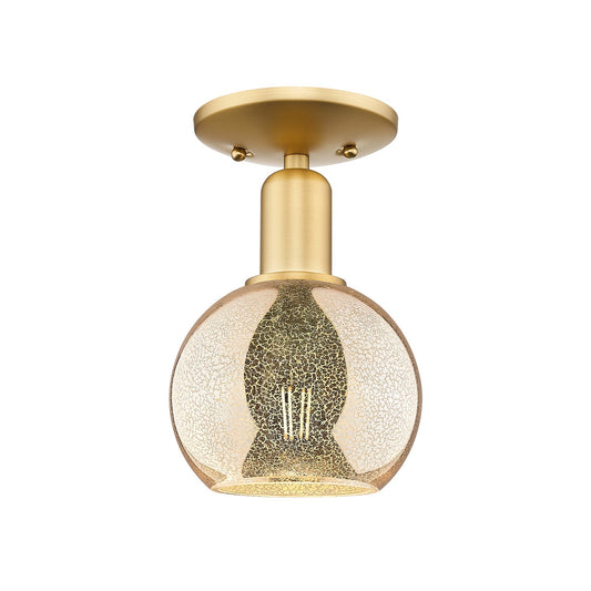 Innovations Athens 6in 1-Light Semi-Flush Mount | Industrial Satin Gold Steel and Mercury Glass | Hallway & Foyer | 5.88 x 5.88 x | Model 716-1C-SG-G128-6