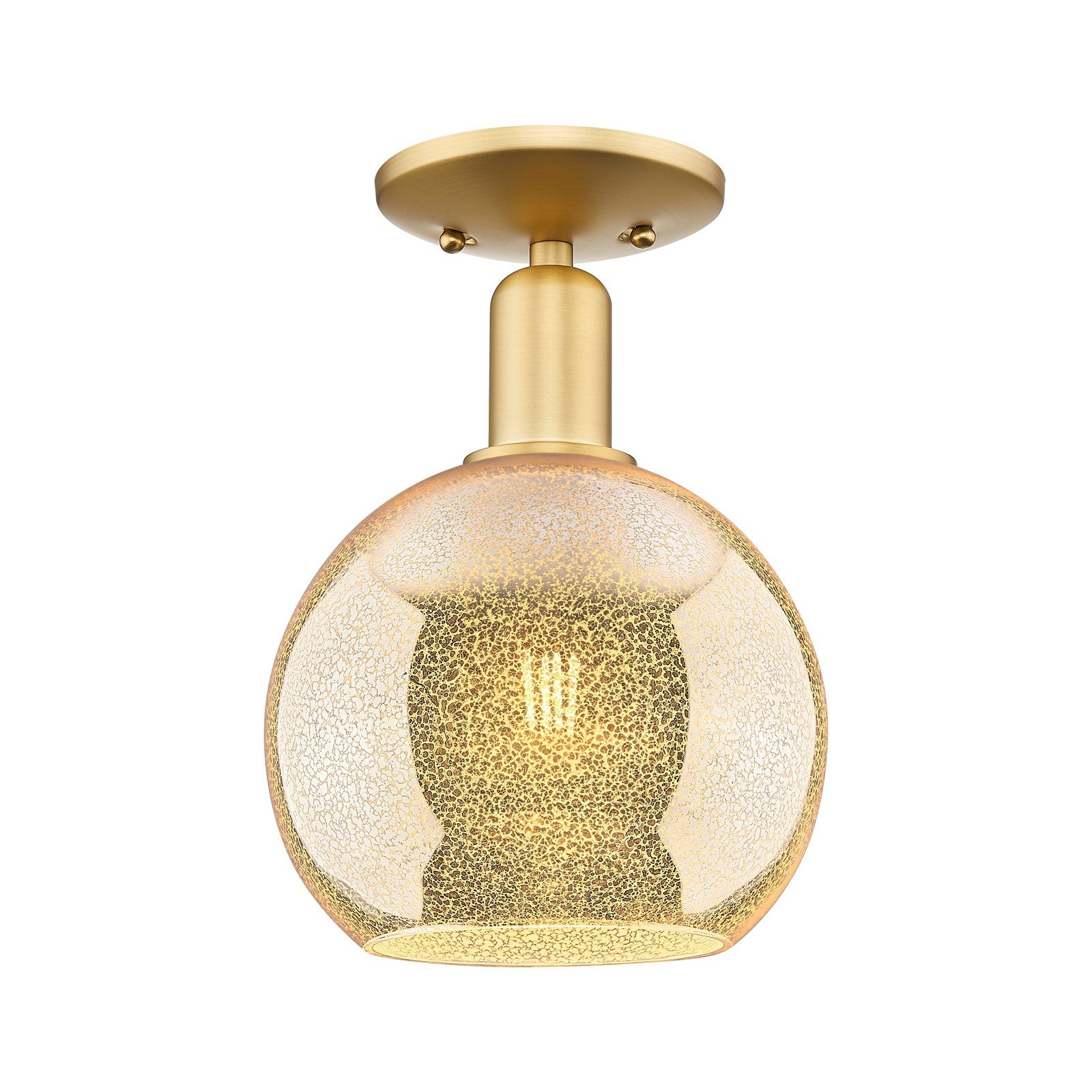 Innovations Athens 8in 1-Light Semi-Flush Mount | Industrial Satin Gold Steel and Mercury Glass | Entryway & Hallway | 8 x 8 x | Model 716-1C-SG-G128-8