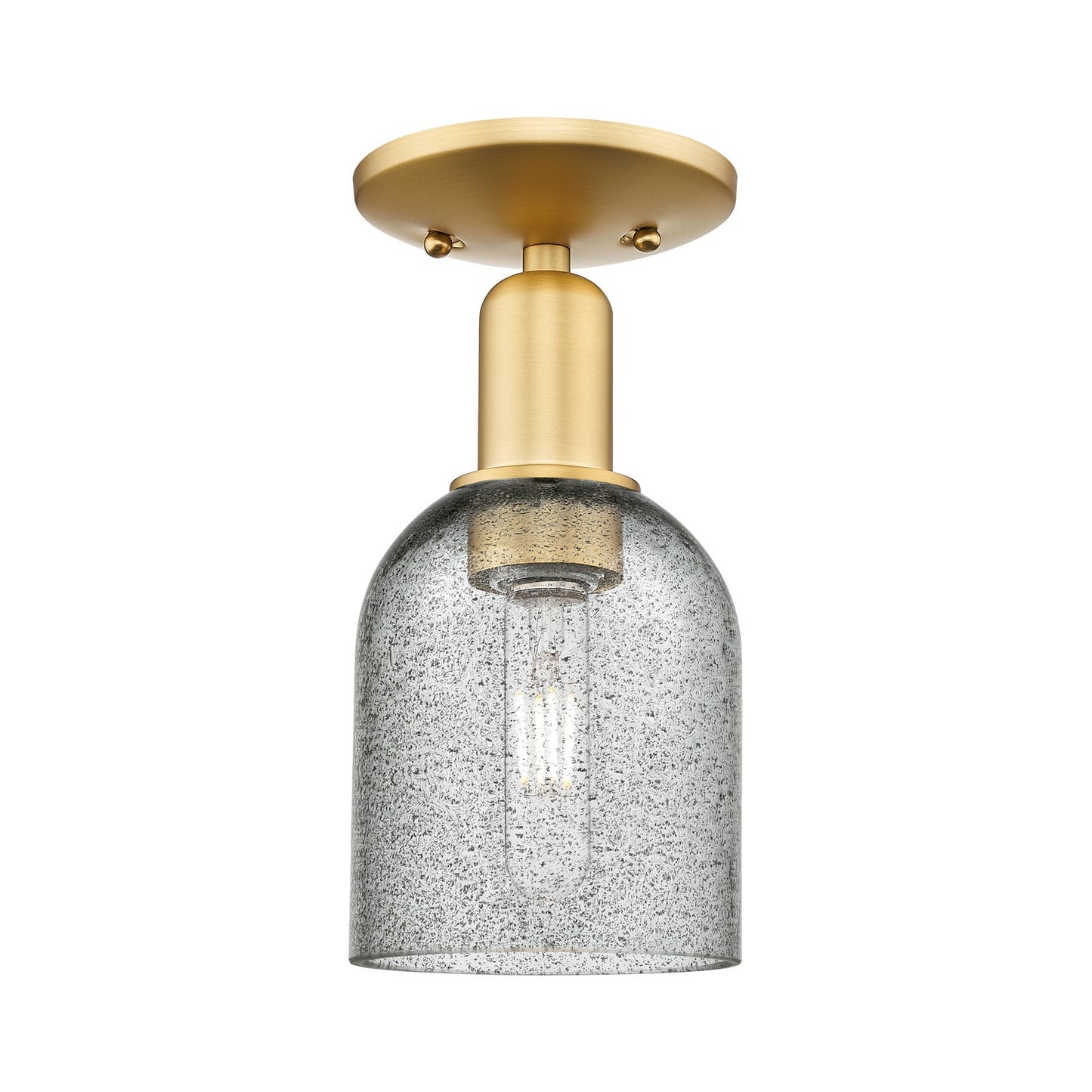 Innovations Caledonia 5in 1-Light Semi-Flush Mount | Industrial Satin Gold Steel and Charcoal Glass | Entryway & Hallway | 5 x 5 x | Model 716-1C-SG-G257