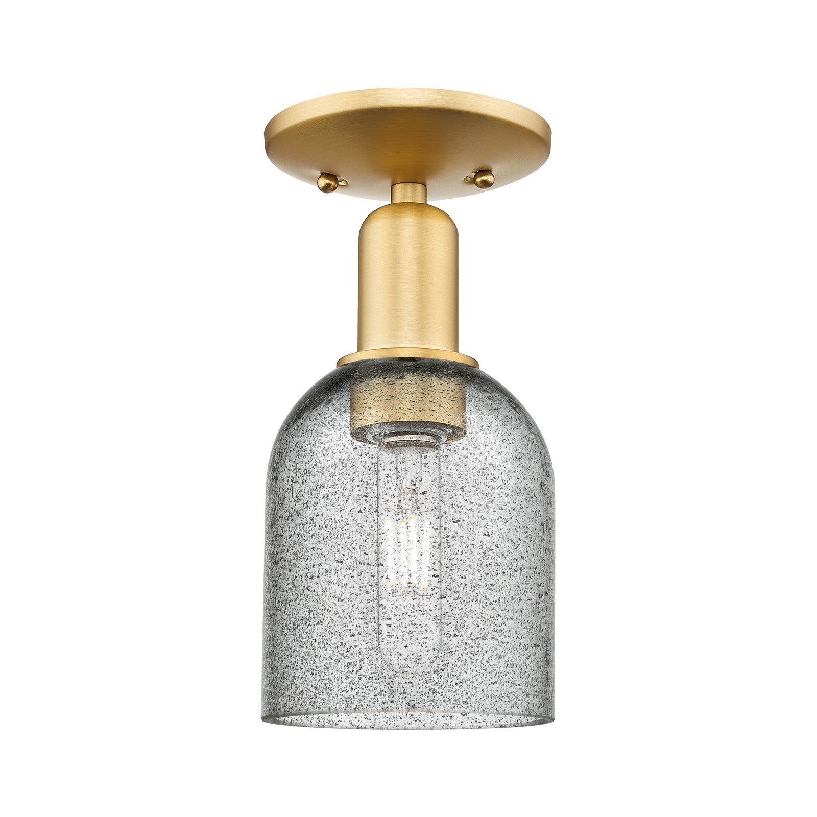 Innovations Caledonia 5in 1-Light Semi-Flush Mount | Industrial Satin Gold Steel and Charcoal Glass | Entryway & Hallway | 5 x 5 x | Model 716-1C-SG-G257