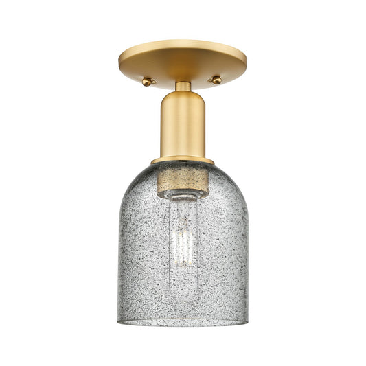 Innovations Caledonia 5in 1-Light Semi-Flush Mount | Industrial Satin Gold Steel and Charcoal Glass | Entryway & Hallway | 5 x 5 x | Model 716-1C-SG-G257
