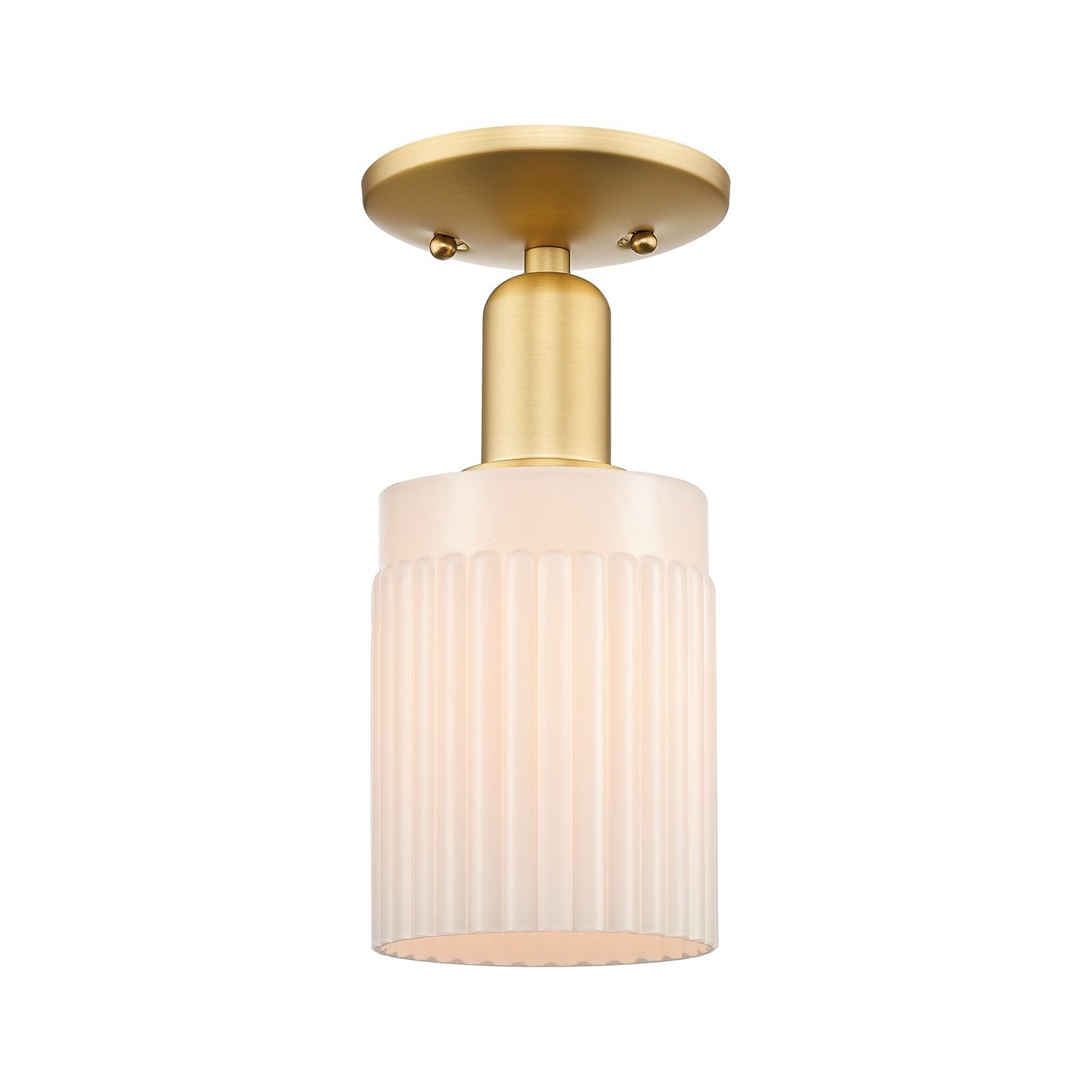 Innovations Hadley 1-Light 4.5in Semi-Flush Mount | Industrial Satin Gold Steel and Matte White Ribbed Glass | Kitchen & Hallway | Model 716-1C-SG-G341