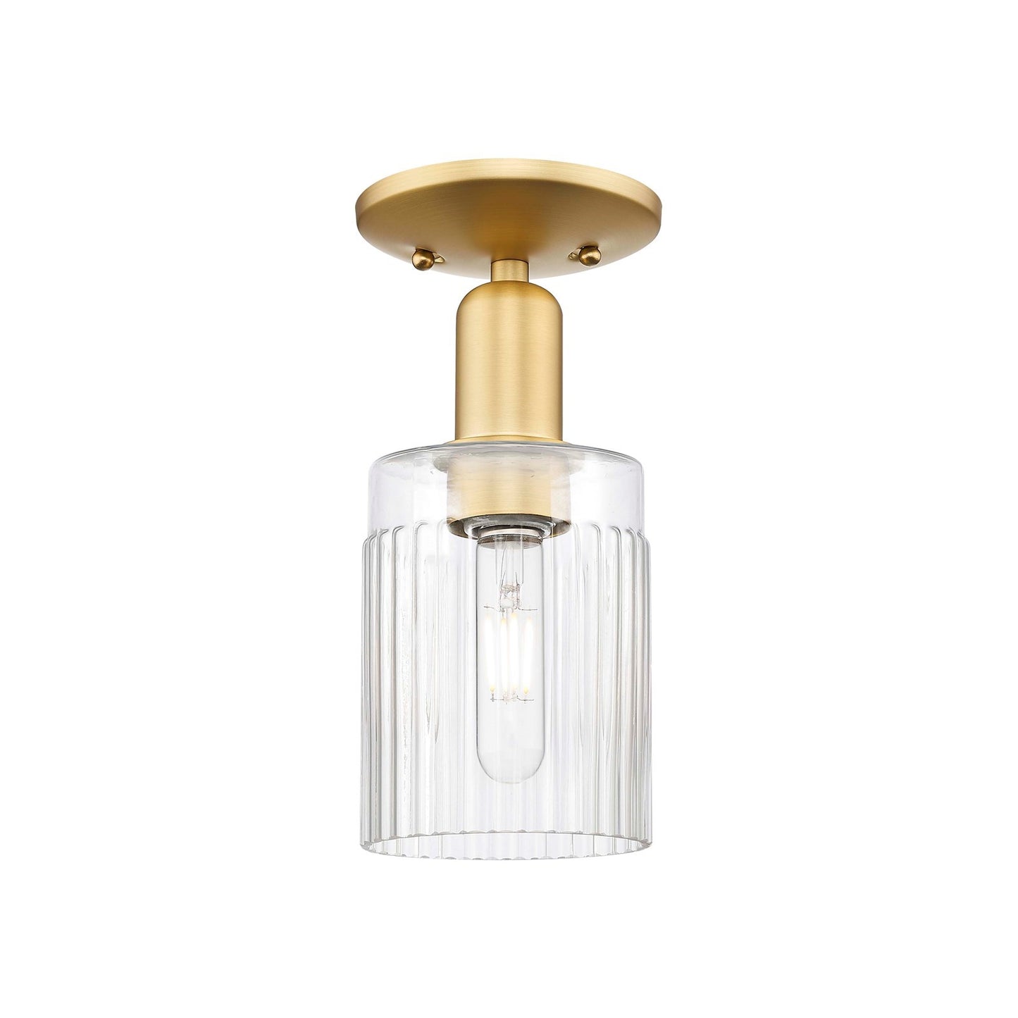 Innovations Hadley 5in 1-Light Semi-Flush Mount | Industrial Satin Gold Steel and Clear Ribbed Glass | Entryway & Hallway | 4.5 x | Model 716-1C-SG-G342