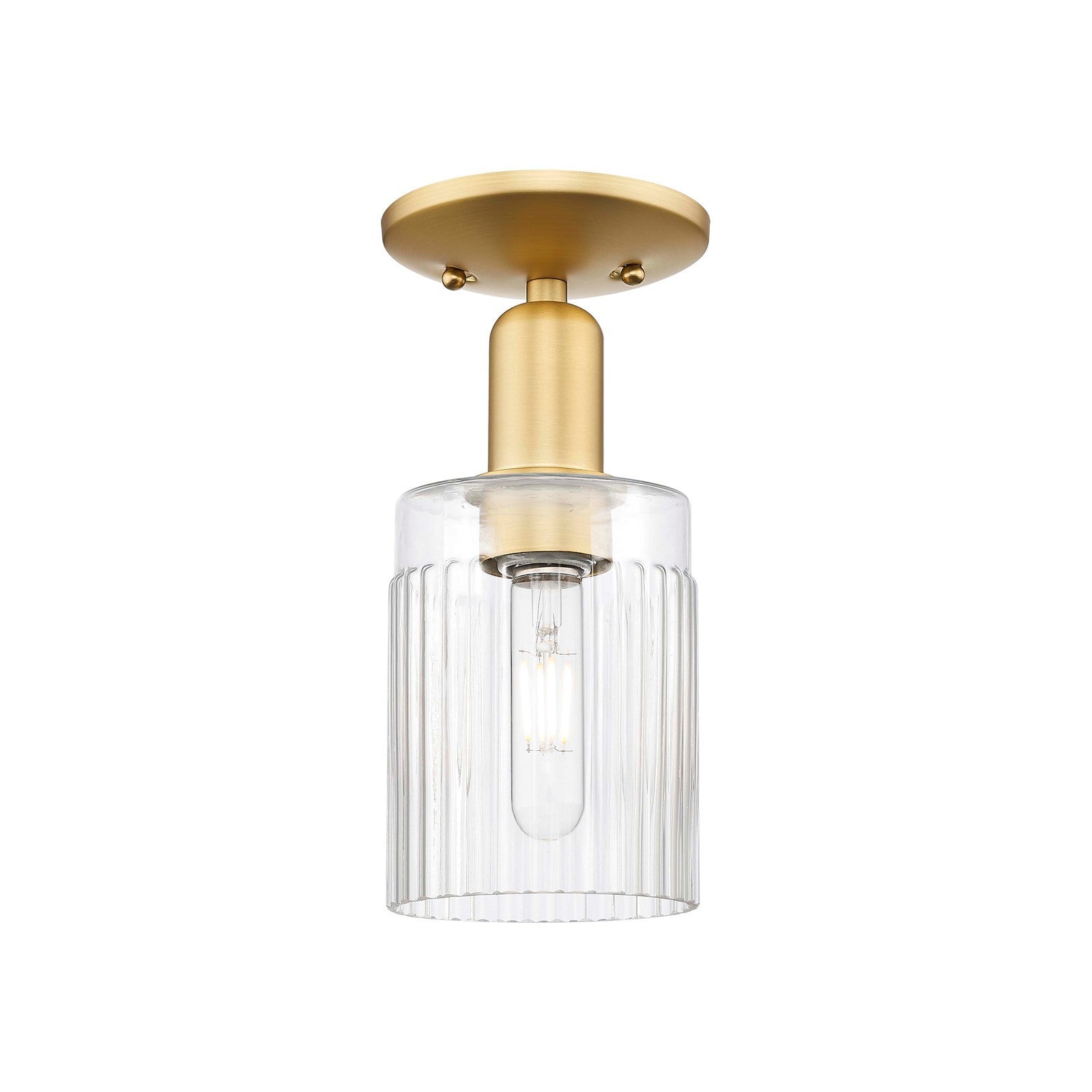 Innovations Hadley 5in 1-Light Semi-Flush Mount | Industrial Satin Gold Steel and Clear Ribbed Glass | Entryway & Hallway | 4.5 x | Model 716-1C-SG-G342
