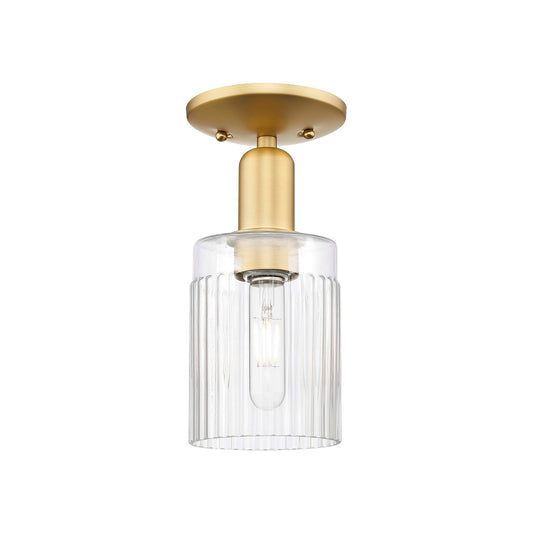 Innovations Hadley 5in 1-Light Semi-Flush Mount | Industrial Satin Gold Steel and Clear Ribbed Glass | Entryway & Hallway | 4.5 x | Model 716-1C-SG-G342