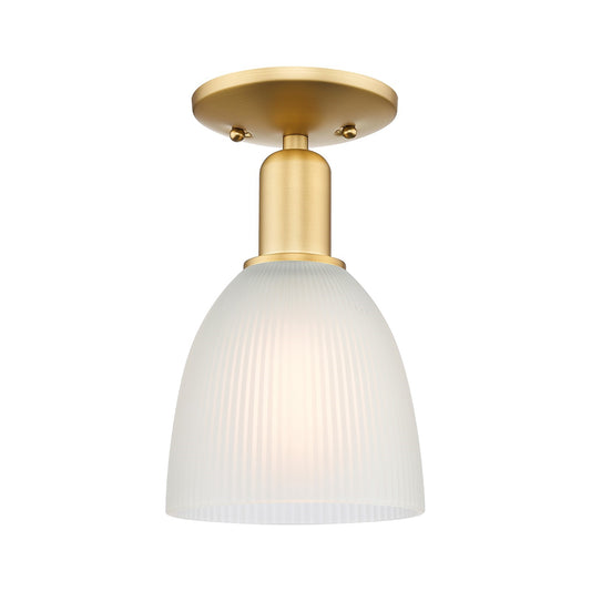 Innovations Castile 6in 1-Light Semi-Flush Mount | Industrial Satin Gold Steel and White Glass | Entryway & Hallway | 6 x 10.5 in | Model 716-1C-SG-G381
