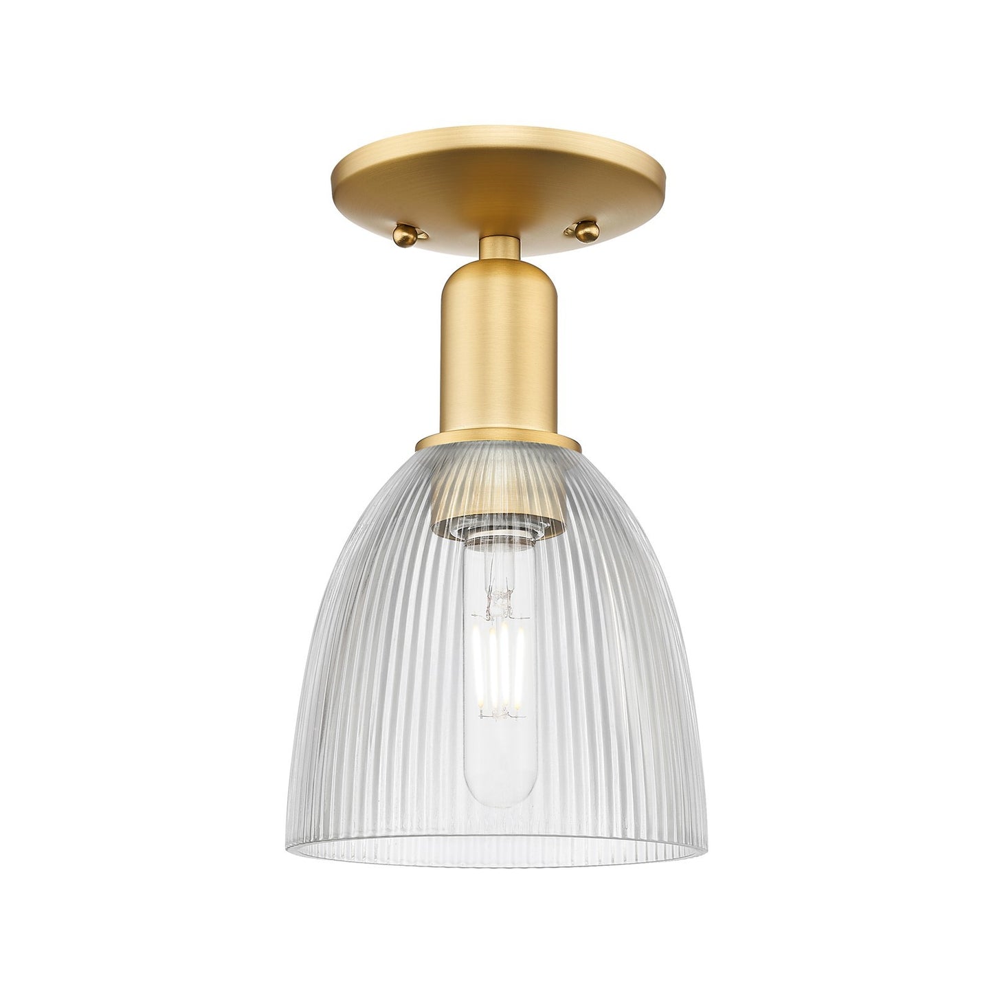 Innovations Castile 6in 1-Light Semi-Flush Mount | Industrial Satin Gold and Clear Glass | Entryway & Hallway | 6 x 6 x 10.5 in | Model 716-1C-SG-G382
