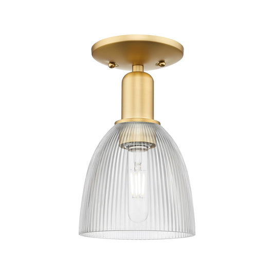 Innovations Castile 6in 1-Light Semi-Flush Mount | Industrial Satin Gold and Clear Glass | Entryway & Hallway | 6 x 6 x 10.5 in | Model 716-1C-SG-G382
