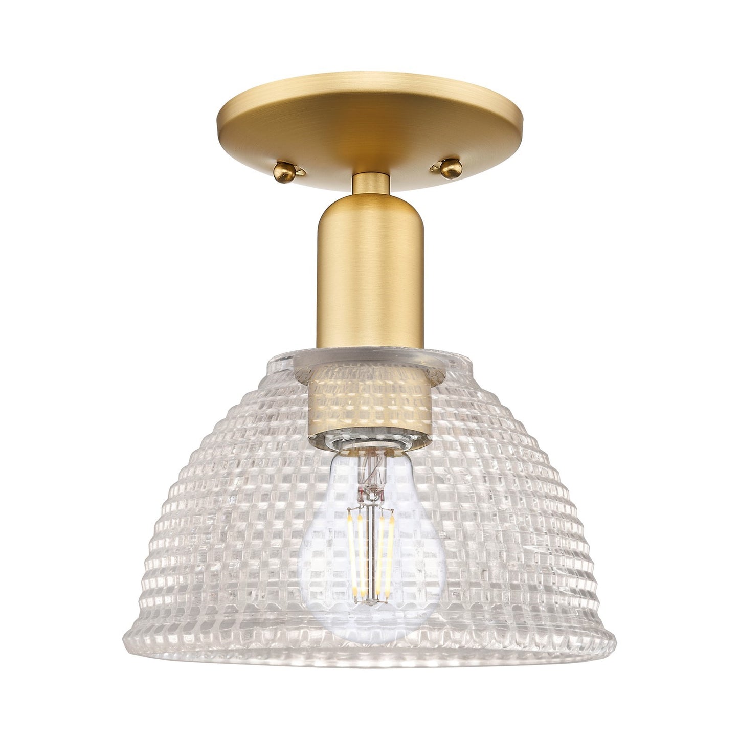 Innovations Arietta 8in 1-Light Semi-Flush Mount | Industrial Satin Gold Steel and Cast Brass with Clear Glass Dome | Kitchen & | Model 716-1C-SG-G422