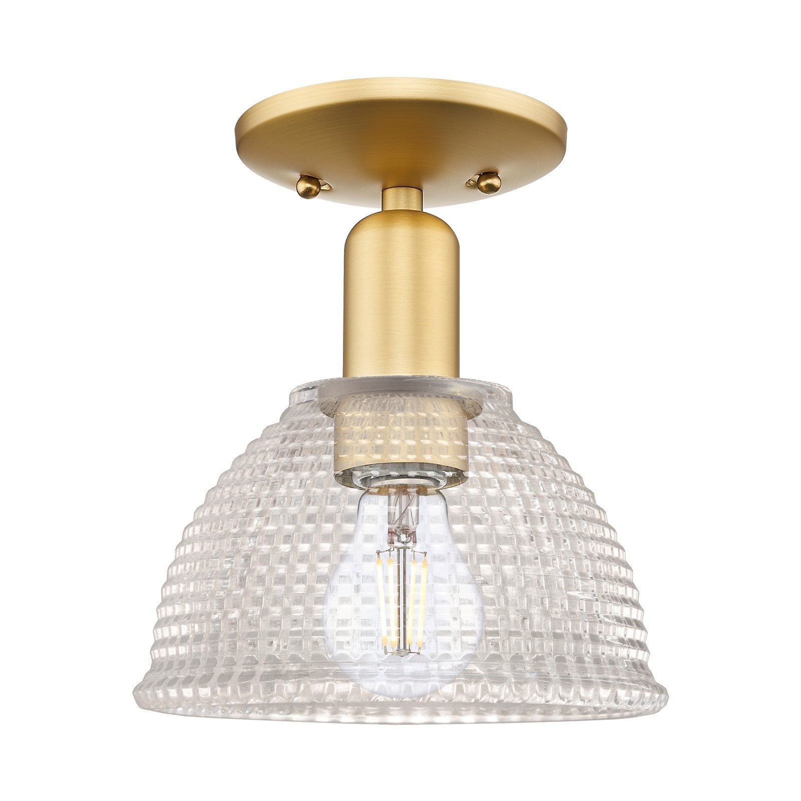 Innovations Arietta 8in 1-Light Semi-Flush Mount | Industrial Satin Gold Steel and Cast Brass with Clear Glass Dome | Kitchen & | Model 716-1C-SG-G422