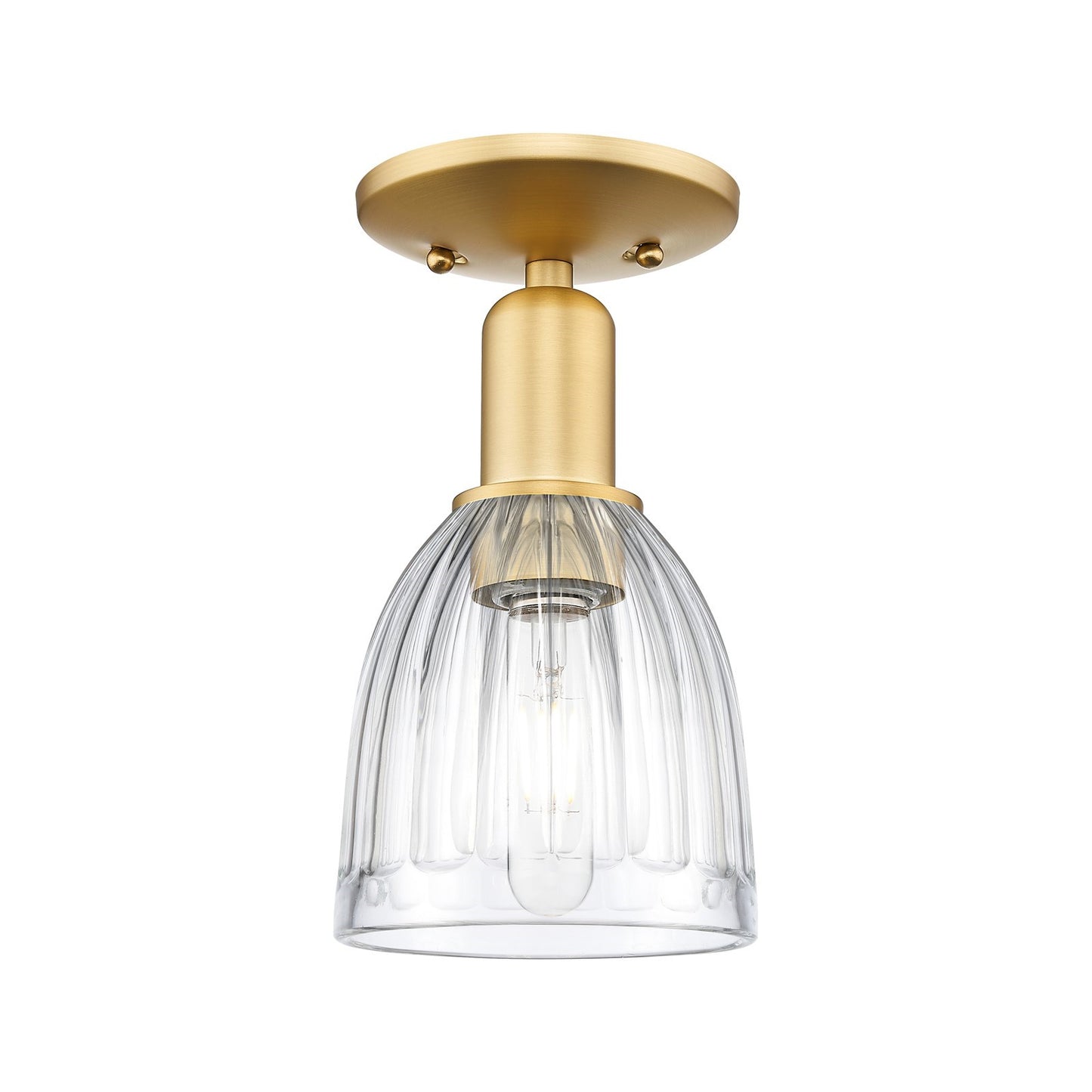 Innovations Brookfield 6in 1-Light Semi-Flush Mount | Industrial Satin Gold Steel and Clear Ribbed Glass | Entryway & Hallway | Model 716-1C-SG-G442