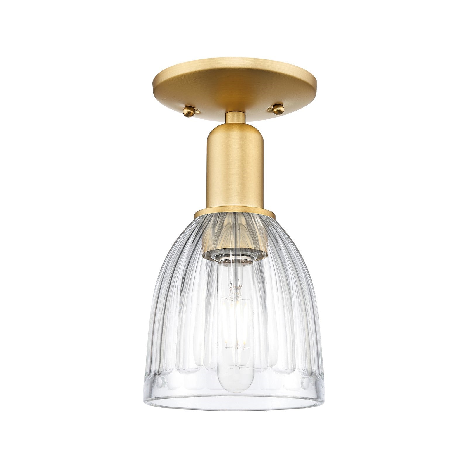 Innovations Brookfield 6in 1-Light Semi-Flush Mount | Industrial Satin Gold Steel and Clear Ribbed Glass | Entryway & Hallway | Model 716-1C-SG-G442