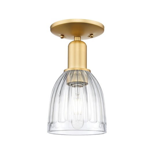 Innovations Brookfield 6in 1-Light Semi-Flush Mount | Industrial Satin Gold Steel and Clear Ribbed Glass | Entryway & Hallway | Model 716-1C-SG-G442
