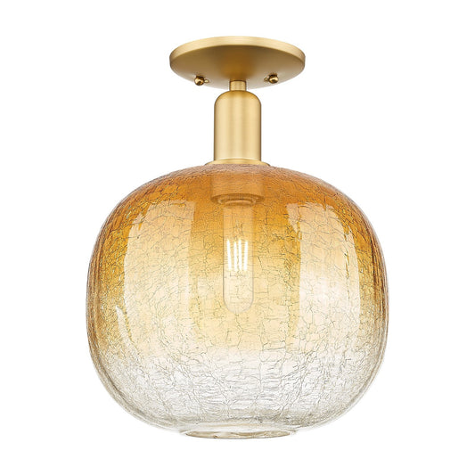 Innovations Brookhaven Sphere 10.5in 1-Light Semi-Flush Mount | Industrial Satin Gold Steel and Amber Glass | Entryway & | Model 716-1C-SG-G481-10AM