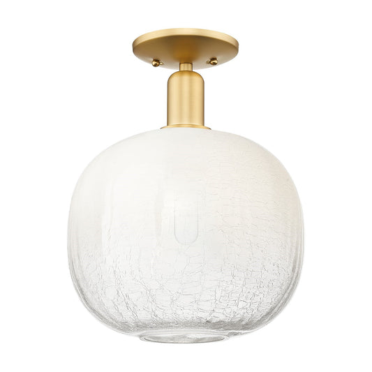 Innovations Brookhaven Sphere 10.5in 1-Light Semi-Flush Mount | Industrial Satin Gold Steel and Opal Glass | Entryway & | Model 716-1C-SG-G481-10OP