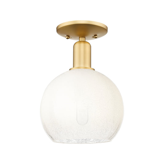 Innovations Brookhaven Globe 8in 1-Light Semi-Flush | Industrial Satin Gold Steel and Opal Glass | Living Room & Dining Room | Model 716-1C-SG-G483-8OP