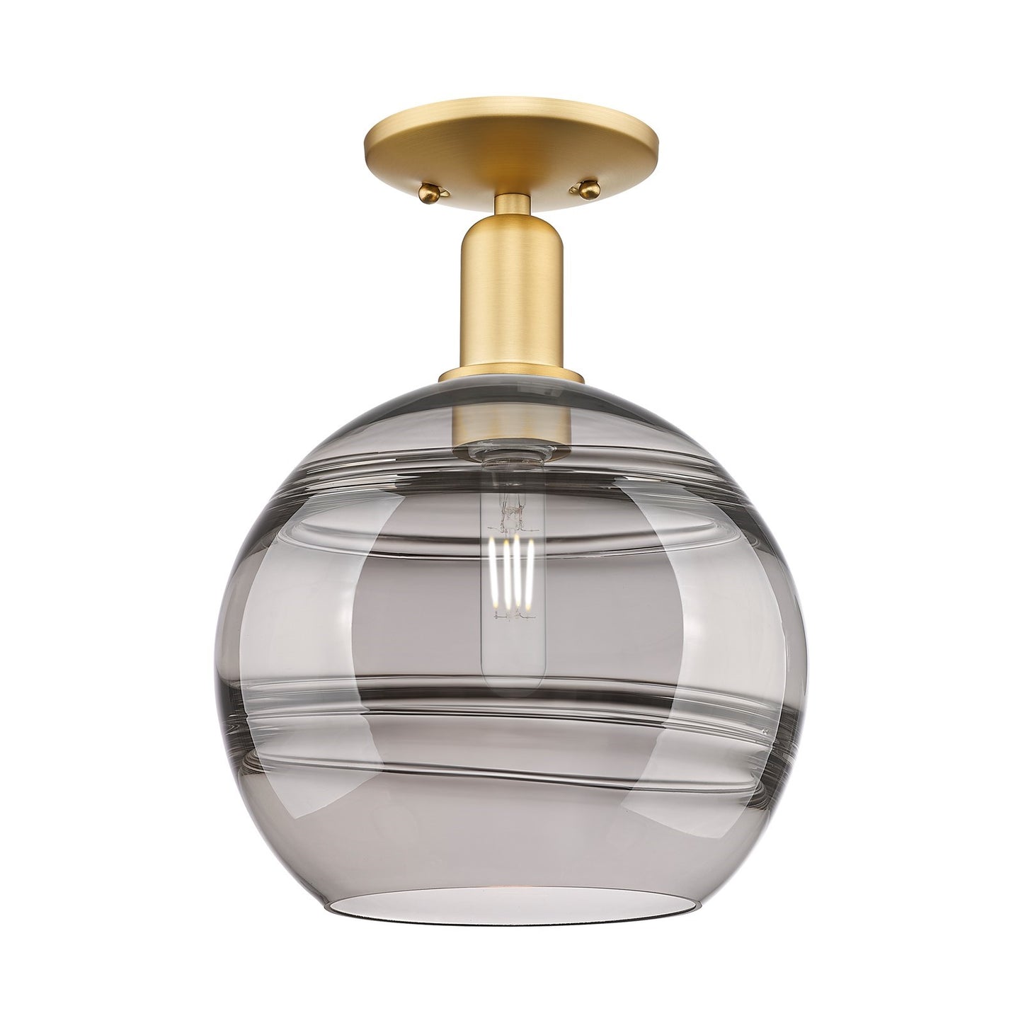 Innovations Rochester 10in 1-Light Semi-Flush Mount | Industrial Satin Gold Steel and Cast Brass with Light Smoke Glass | Model 716-1C-SG-G556-10SM
