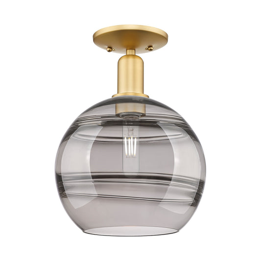 Innovations Rochester 10in 1-Light Semi-Flush Mount | Industrial Satin Gold Steel and Cast Brass with Light Smoke Glass | Model 716-1C-SG-G556-10SM