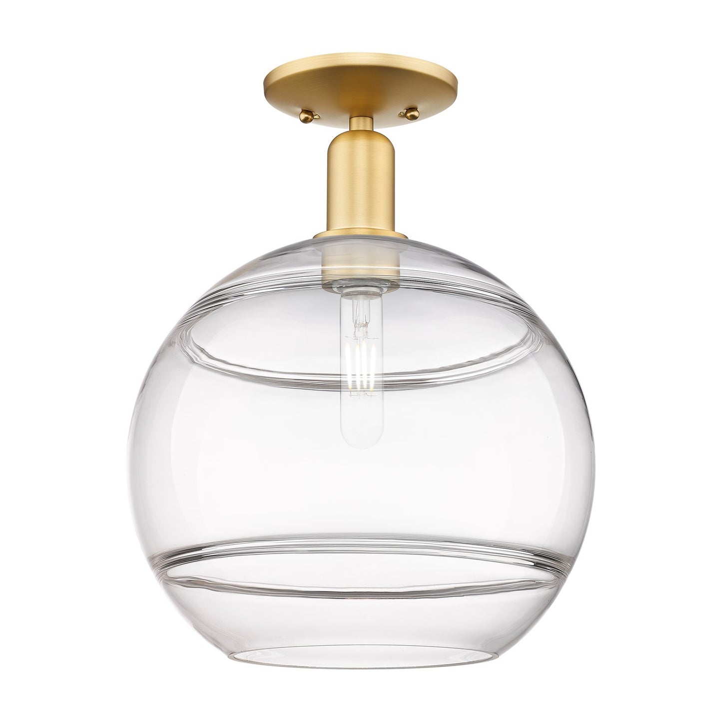 Innovations Rochester 12in 1-Light Semi-Flush Mount | Industrial Satin Gold Steel and Clear Glass | Entryway & Hallway | 12 x | Model 716-1C-SG-G556-12CL