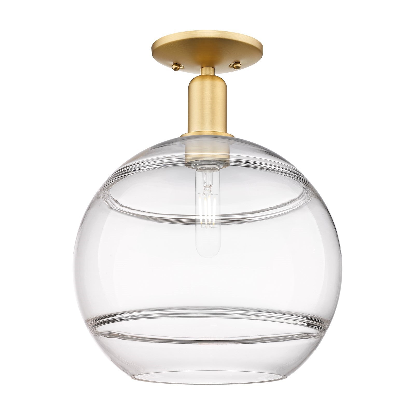Innovations Rochester 12in 1-Light Semi-Flush Mount | Industrial Satin Gold Steel and Clear Glass | Entryway & Hallway | 12 x | Model 716-1C-SG-G556-12CL