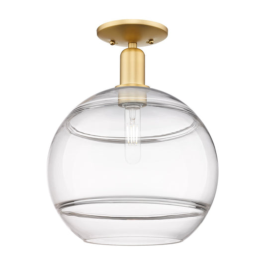Innovations Rochester 12in 1-Light Semi-Flush Mount | Industrial Satin Gold Steel and Clear Glass | Entryway & Hallway | 12 x | Model 716-1C-SG-G556-12CL