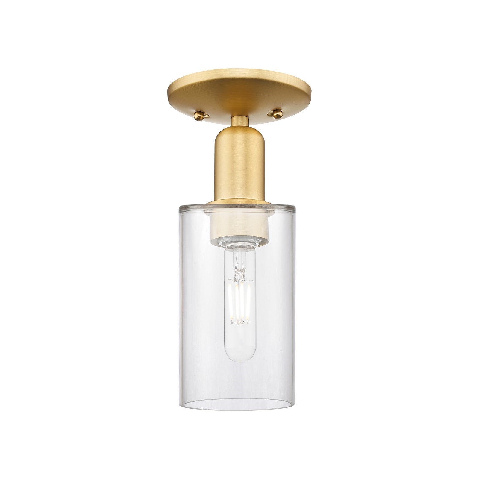 Innovations Clymer 4in 1-Light Semi-Flush Mount | Industrial Satin Gold Steel and Clear Glass | Entryway & Hallway | 3.88 x 10.38 in | Model 716-1C-SG-G802