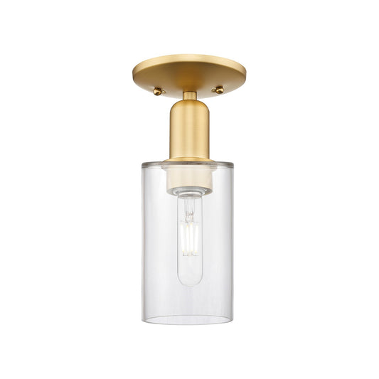 Innovations Clymer 4in 1-Light Semi-Flush Mount | Industrial Satin Gold Steel and Clear Glass | Entryway & Hallway | 3.88 x 10.38 in | Model 716-1C-SG-G802
