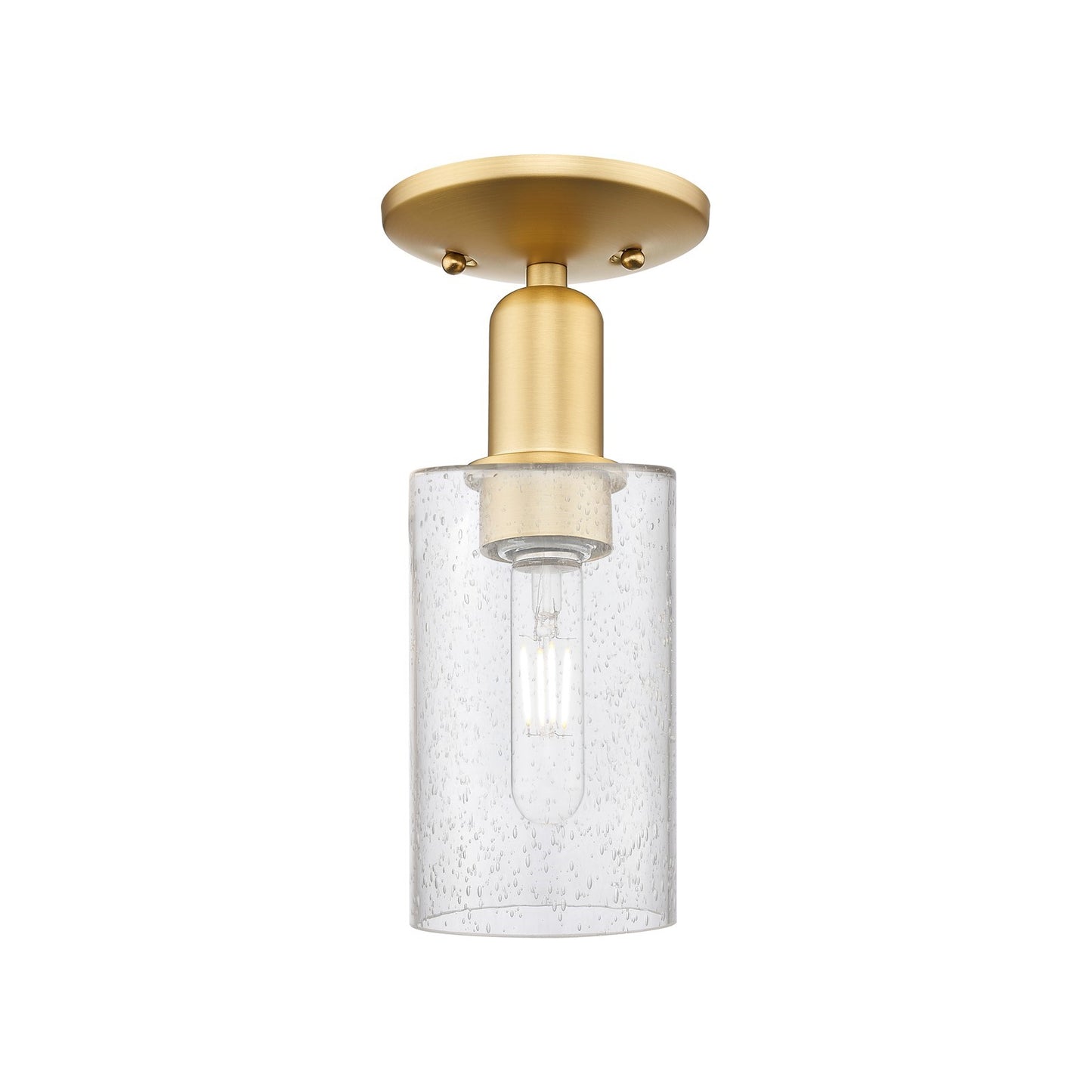 Innovations Clymer 4in 1-Light Semi-Flush Mount | Industrial Satin Gold Steel and Seedy Glass | Hallway & Entryway | 4 x 10 in | Model 716-1C-SG-G804
