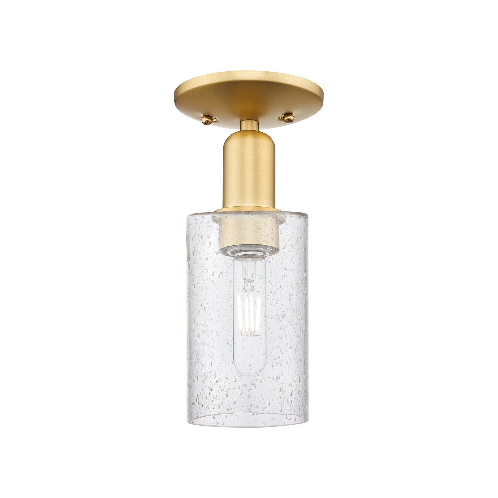 Innovations Clymer 4in 1-Light Semi-Flush Mount | Industrial Satin Gold Steel and Seedy Glass | Hallway & Entryway | 4 x 10 in | Model 716-1C-SG-G804