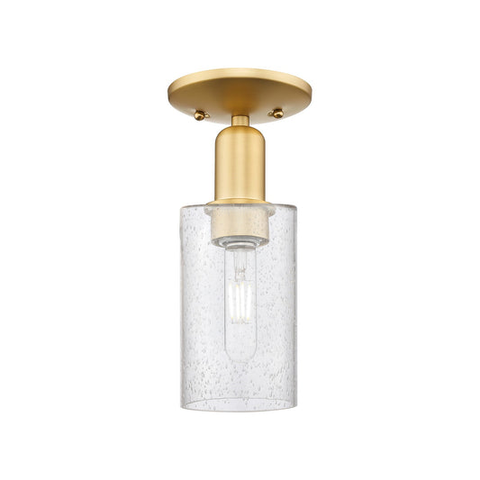 Innovations Clymer 4in 1-Light Semi-Flush Mount | Industrial Satin Gold Steel and Seedy Glass | Hallway & Entryway | 4 x 10 in | Model 716-1C-SG-G804