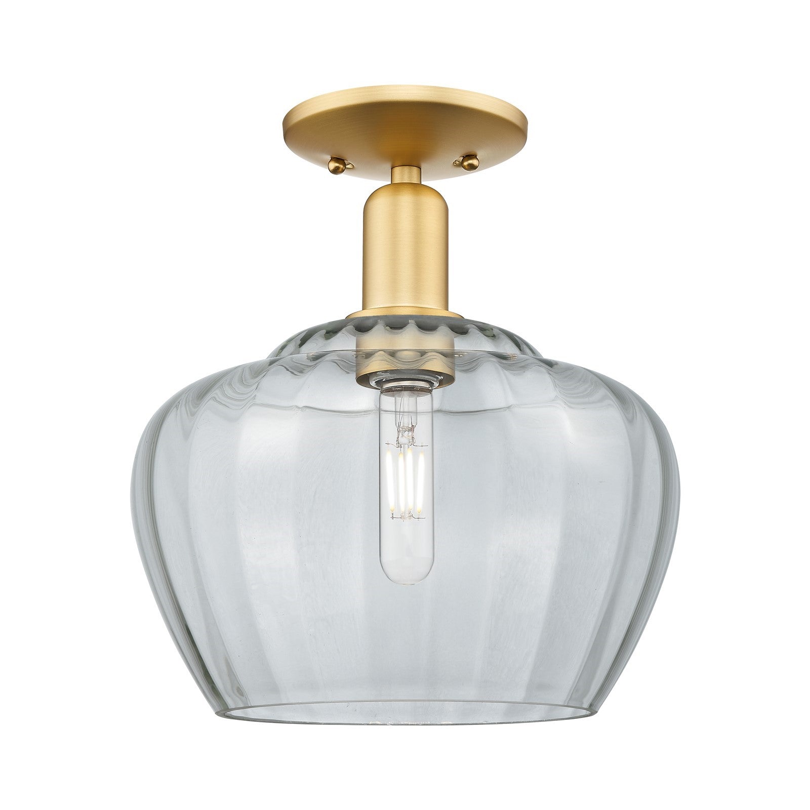 Innovations Fenton 11in 1-Light Semi-Flush Mount | Industrial Satin Gold Steel and Clear Ribbed Glass | Entryway & Hallway | 11 x | Model 716-1C-SG-G92-L