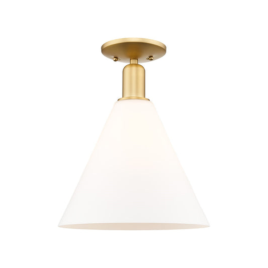 Innovations Berkshire Glass 12in 1-Light Semi-Flush | Industrial Satin Gold Steel and Matte White Glass | Entryway & Hallway | Model 716-1C-SG-GBC-121