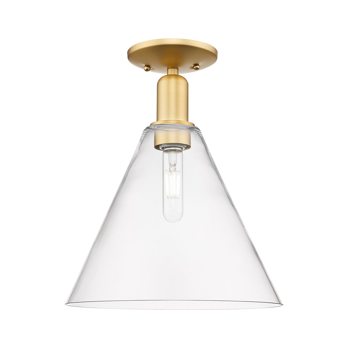 Innovations Berkshire Glass 12in 1-Light Semi-Flush | Industrial Satin Gold Steel and Clear Glass | Kitchen & Hallway | 12 x 12 | Model 716-1C-SG-GBC-122