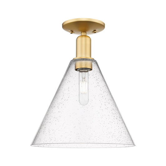 Innovations Berkshire Glass 12in 1-Light Semi-Flush | Industrial Satin Gold Steel and Seedy Glass | Entryway & Hallway | 12 x 12 | Model 716-1C-SG-GBC-124
