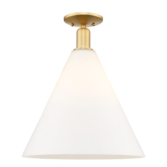 Innovations Berkshire Glass 16in 1-Light Semi-Flush | Industrial Satin Gold Steel and Matte White Glass | Entryway & Hallway | Model 716-1C-SG-GBC-161