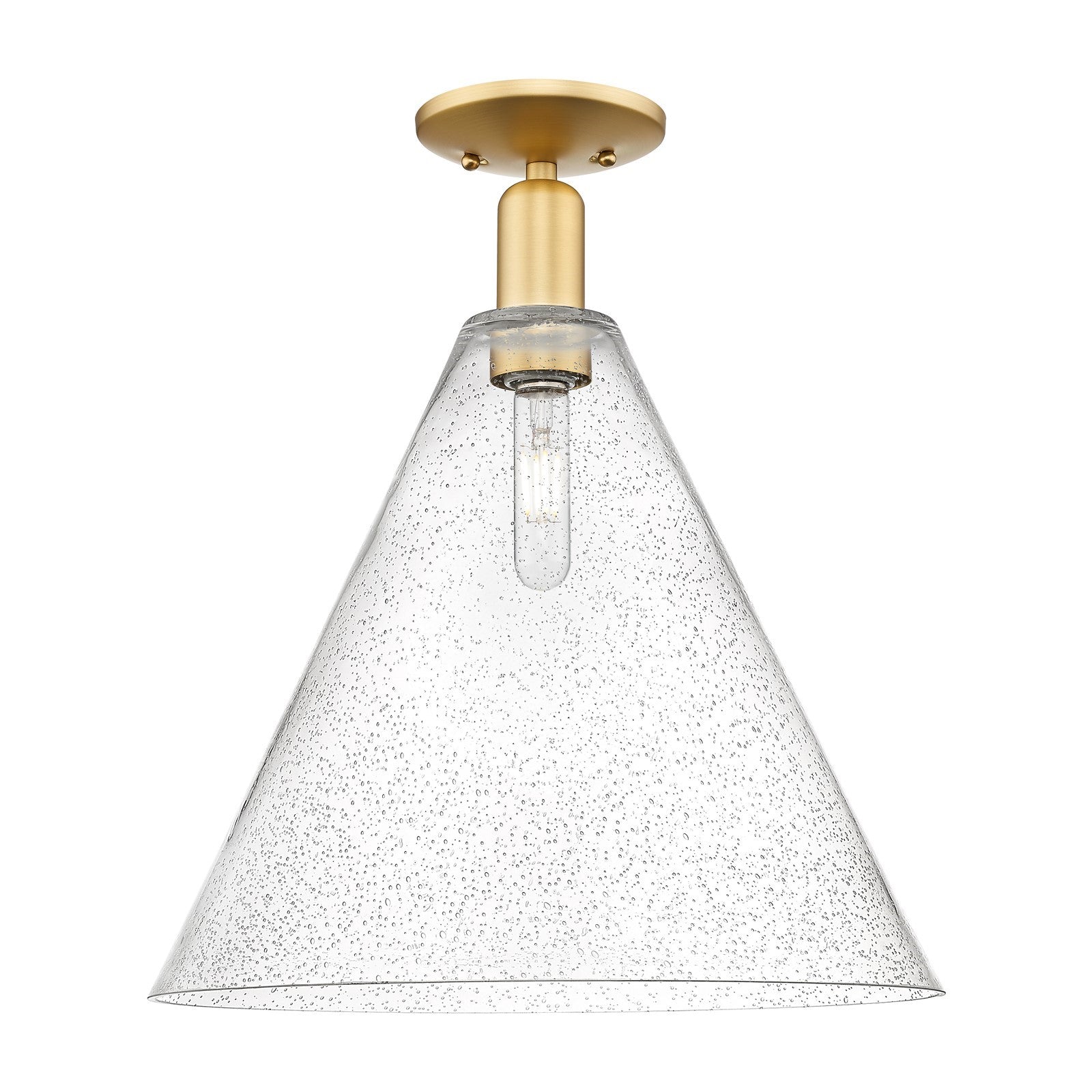 Innovations Berkshire Glass 16in 1-Light Semi-Flush | Industrial Satin Gold Steel and Seedy Glass | Entryway & Hallway | 16 x 16 | Model 716-1C-SG-GBC-164