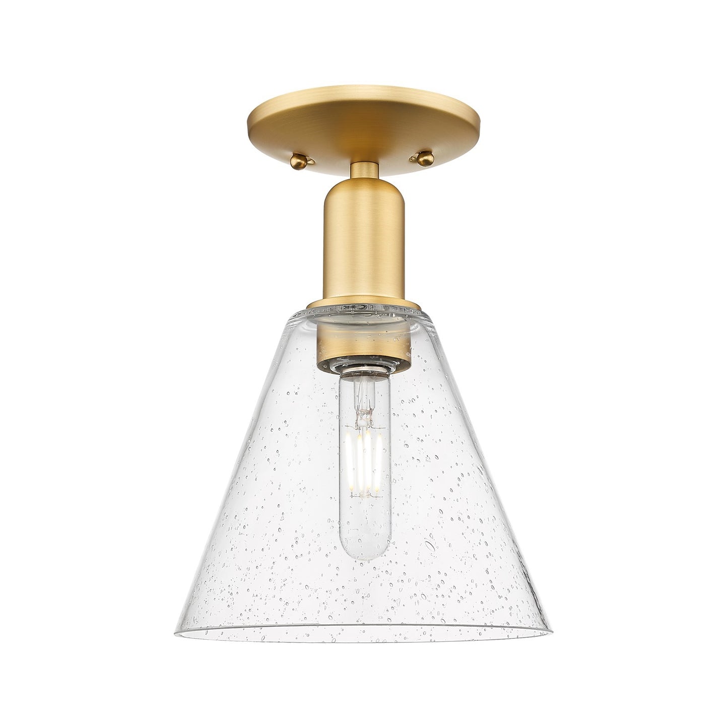 Innovations Berkshire Glass 8in 1-Light Semi-Flush Mount | Industrial Satin Gold Steel and Seedy Cone Glass | Entryway & Hallway | Model 716-1C-SG-GBC-84