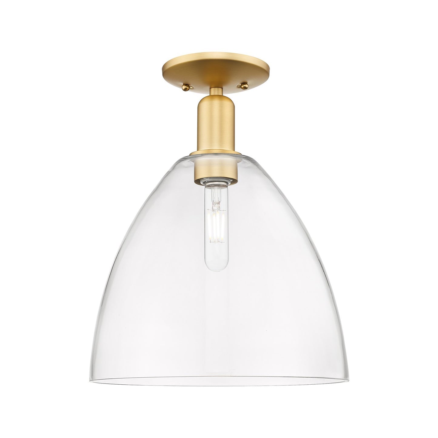 Innovations Bristol 12in 1-Light Semi-Flush Mount | Industrial Satin Gold Steel and Clear Glass | Entryway & Hallway | 12 x 12 x | Model 716-1C-SG-GBD-122